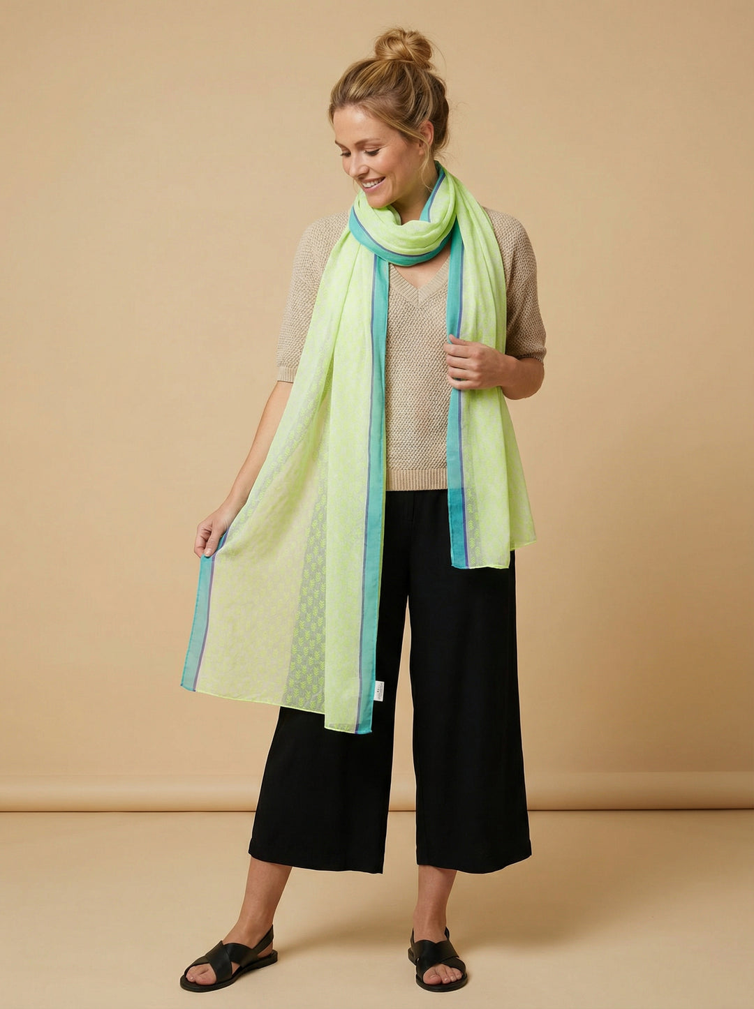 Lime-Chevron-Print-Cotton-Scarf