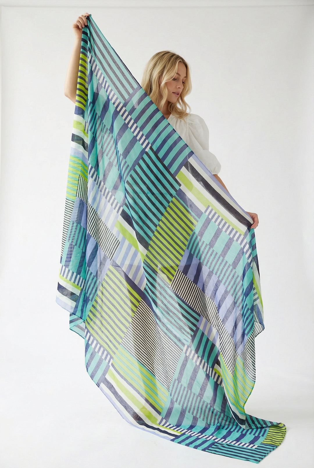 Blue-block-stripe-cotton-scarf