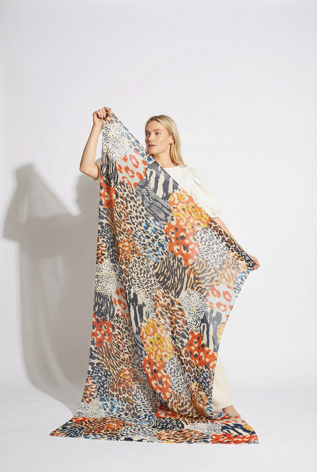 Neutral-and-orange-leopard-print-cotton-scarf