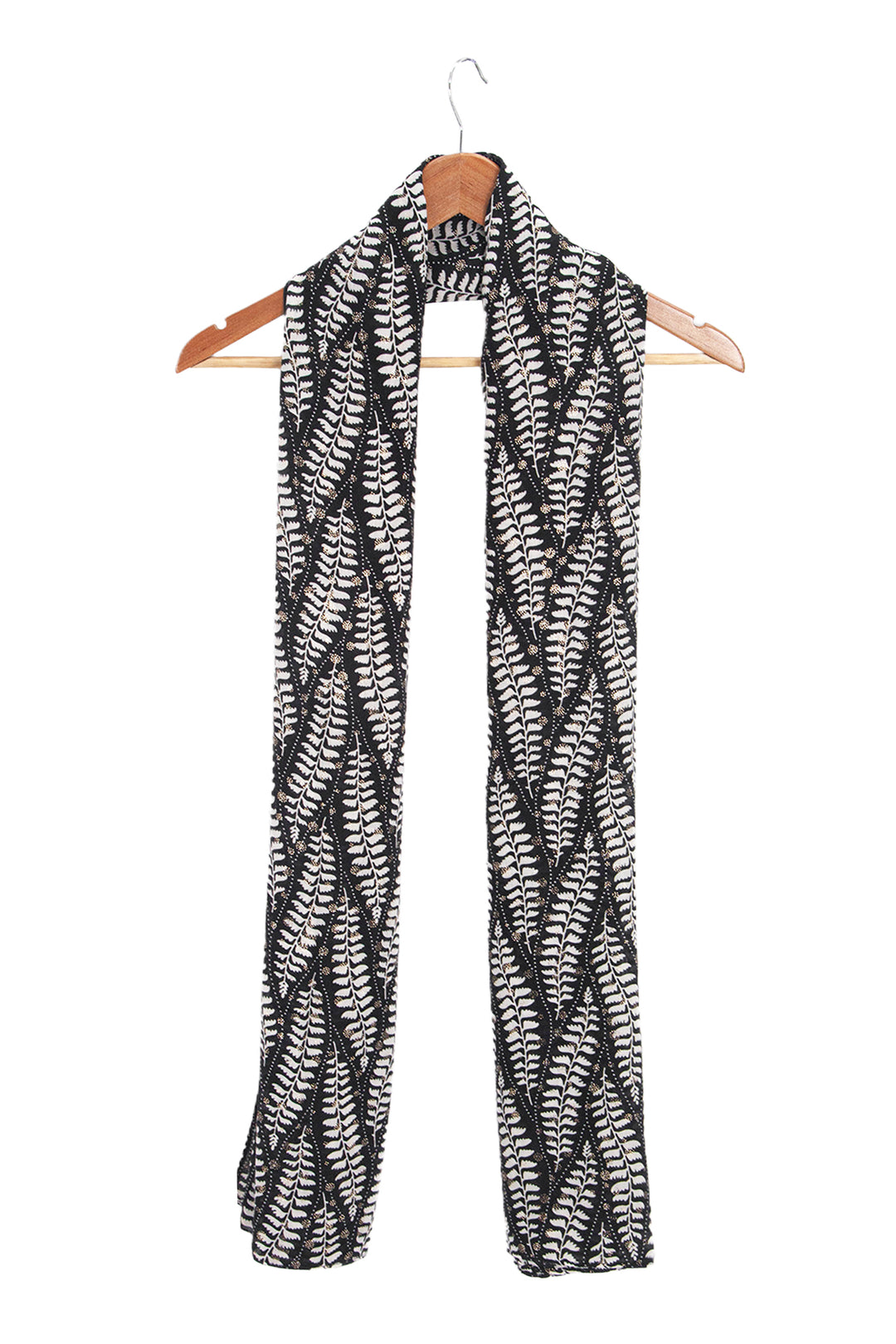 clover-black-fern-leaf-lightweight-scarf-draped-length-long