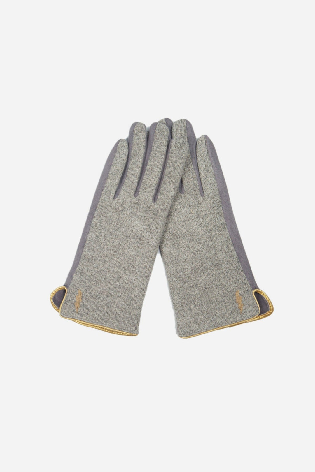 Light Grey Gold Lightning Bolt Trim Detail Gloves