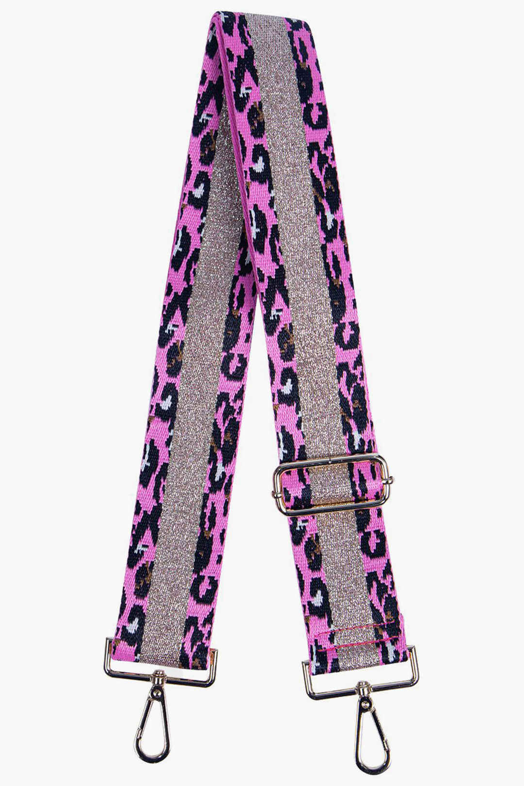 Fuchsia Leopard Print Bag Strap With Glitter Stripe