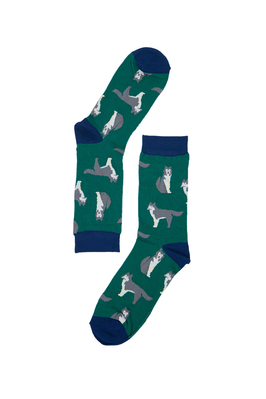 green siberian husky dog socks