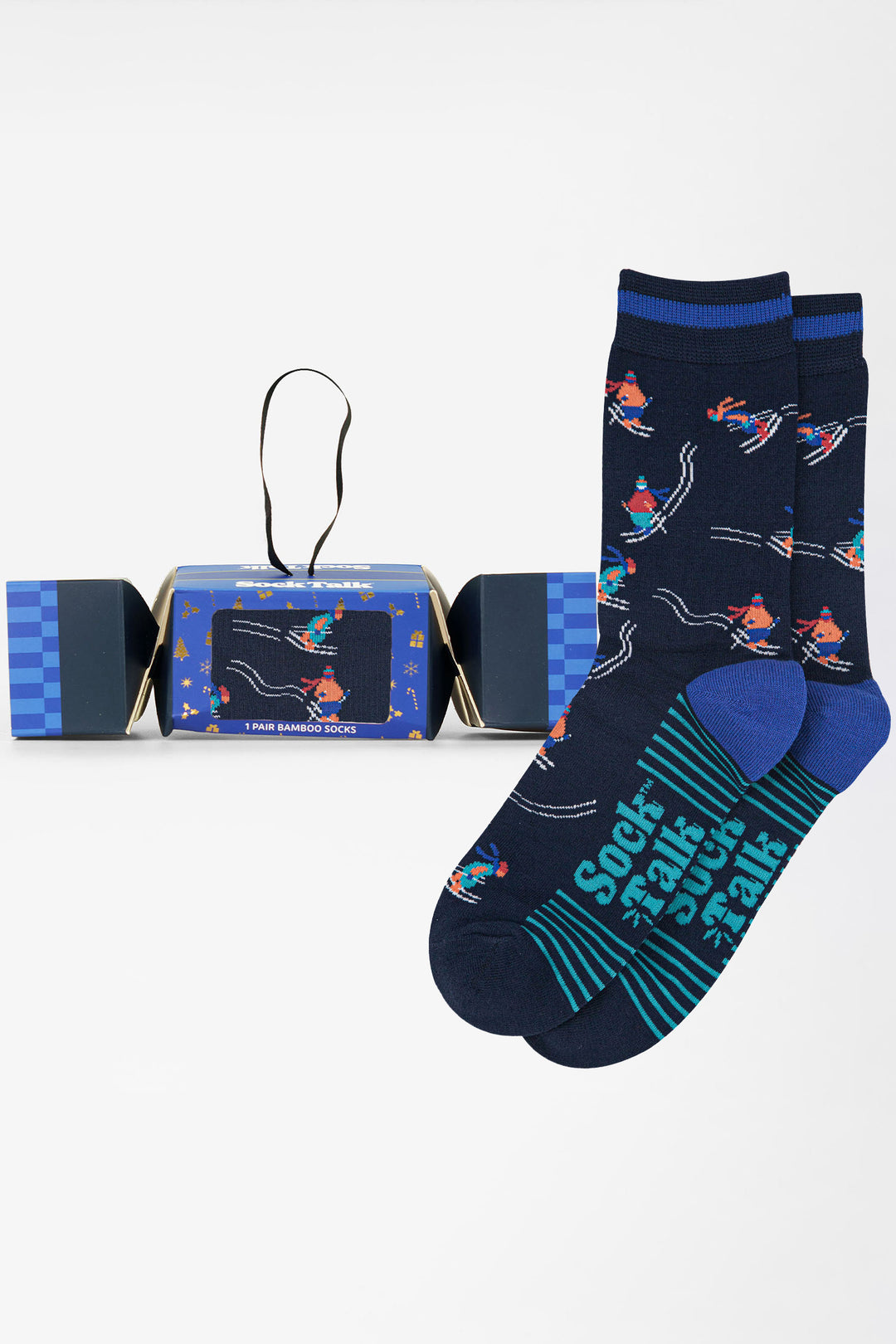 Skiing-Bamboo-Crew-Socks-Christmas-Cracker-Gift-Box-in-Navy-Blue
