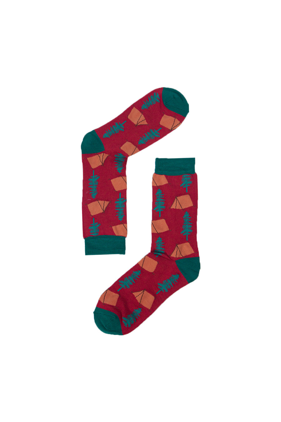 close up of the campsite pattern on the red socks