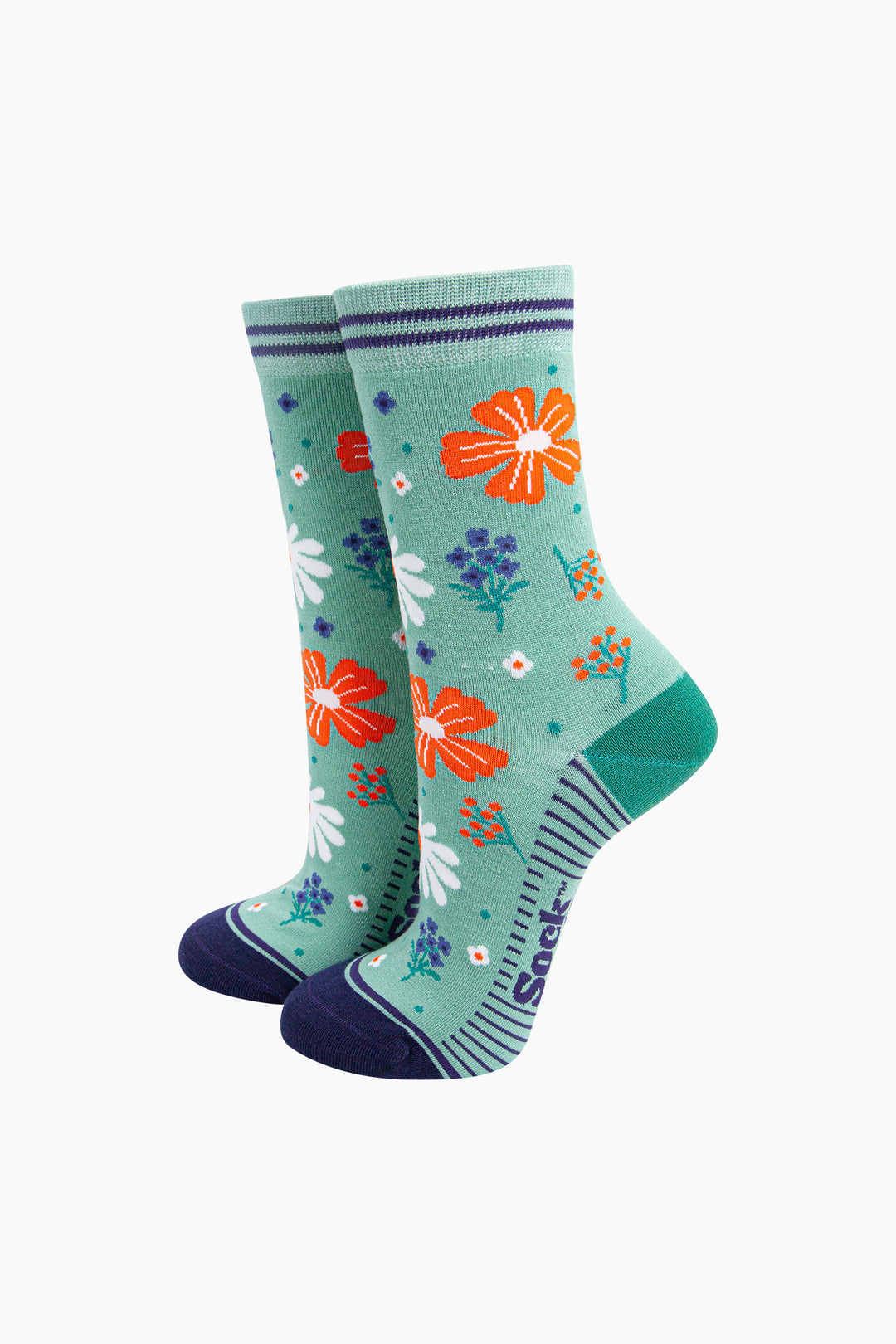 Wildflowers-Bamboo-Socks-in-Green-On-Mannequin