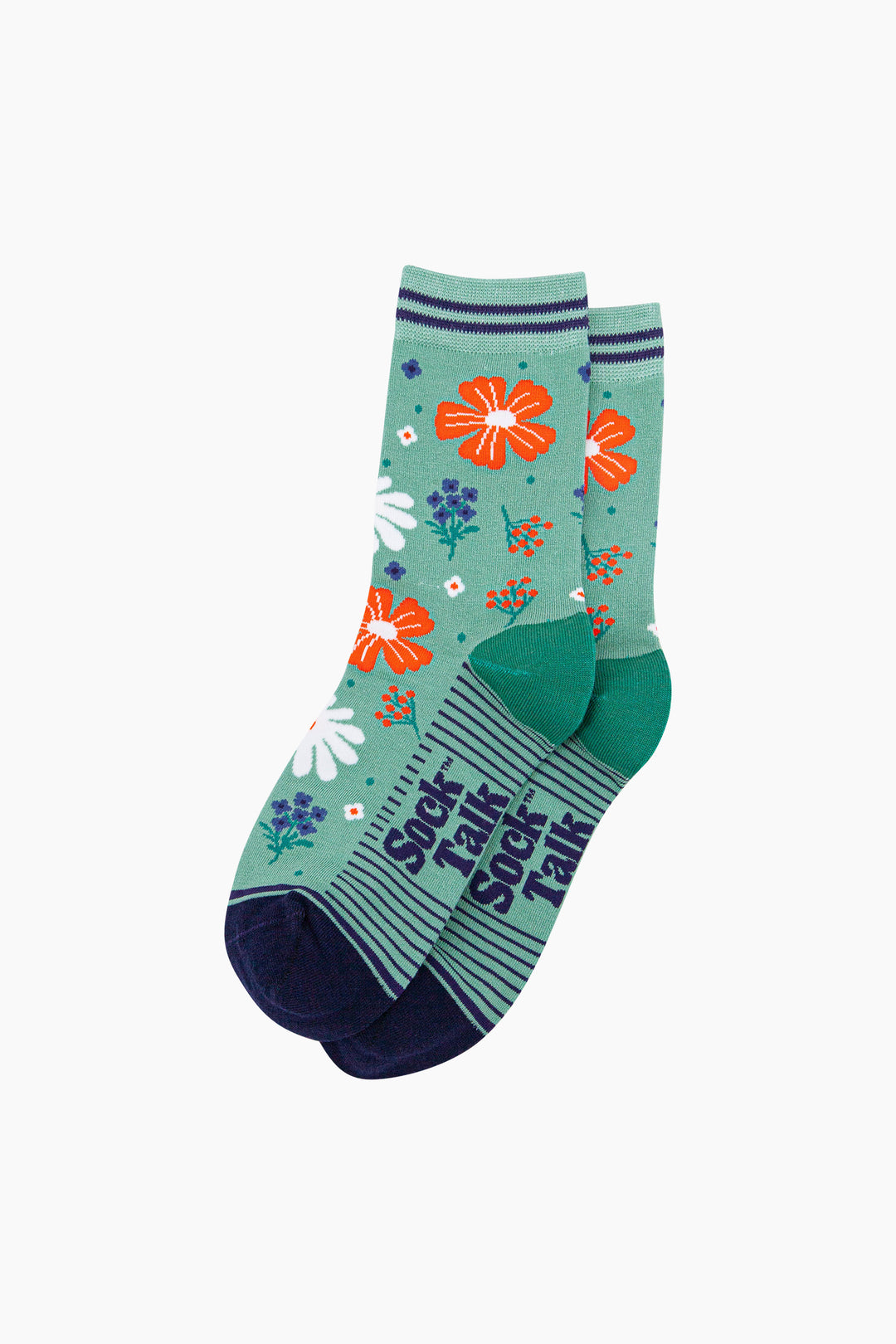 Wildflowers-Bamboo-Socks-in-Green-Laid-Flat