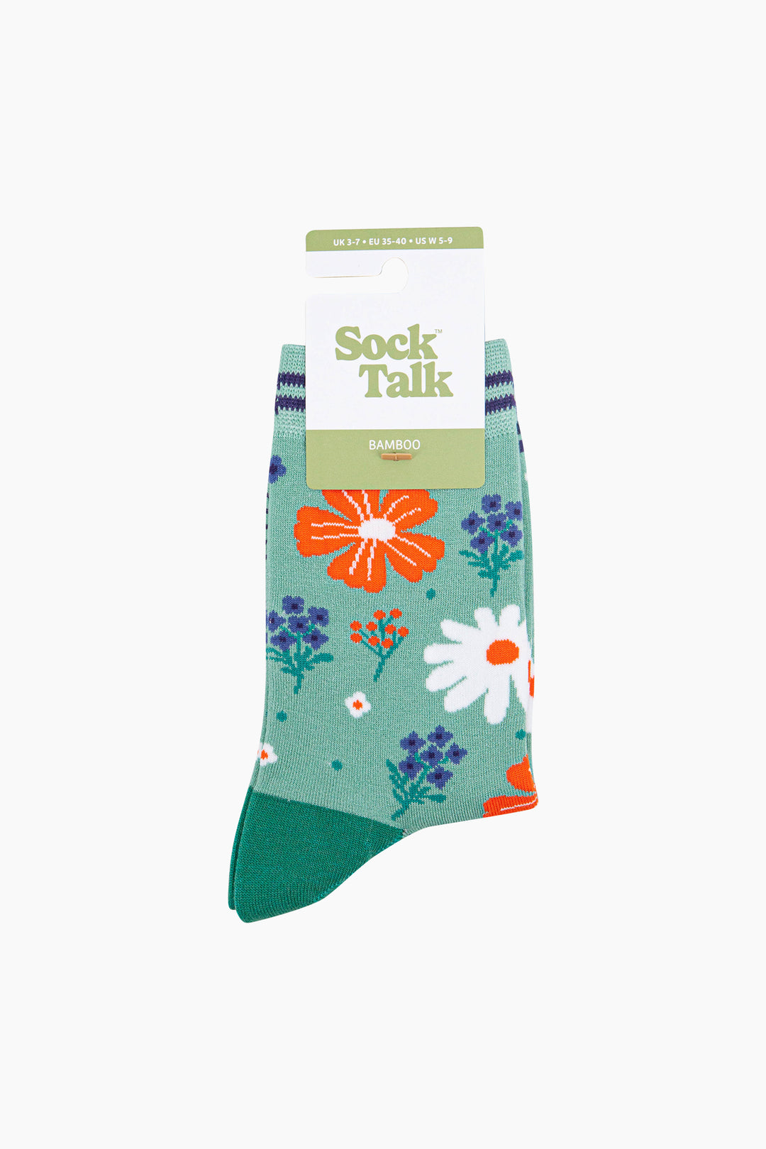 Wildflowers-Bamboo-Socks-in-Green-In-Packaging