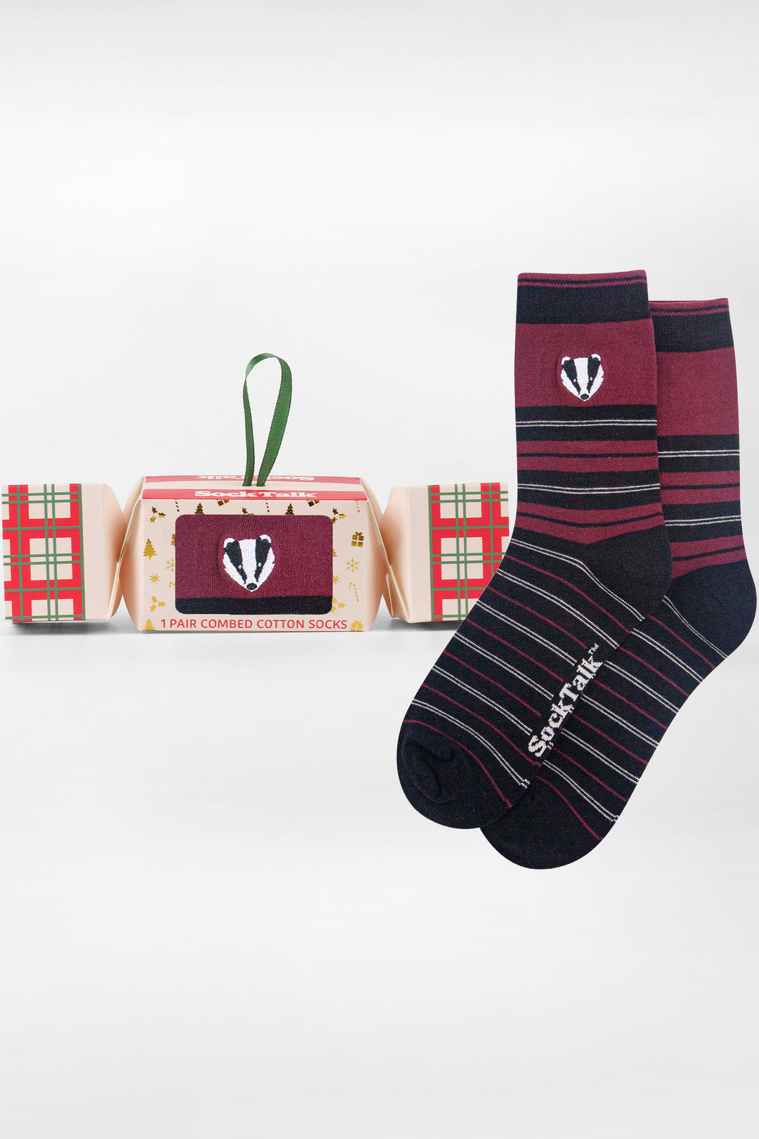 Badger-Embroidered-Combed-Cotton-Crew-Socks-Christmas-Cracker-Gift-Box-in-Black/Burgundy