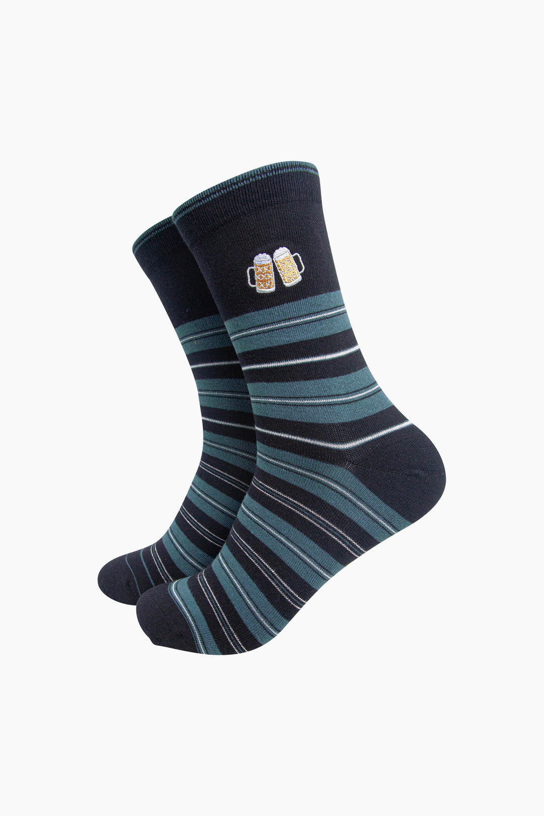 Beer-Combed-Cotton-Pattern-Embroidered-Socks-in-Black/Teal-On-Mannequin
