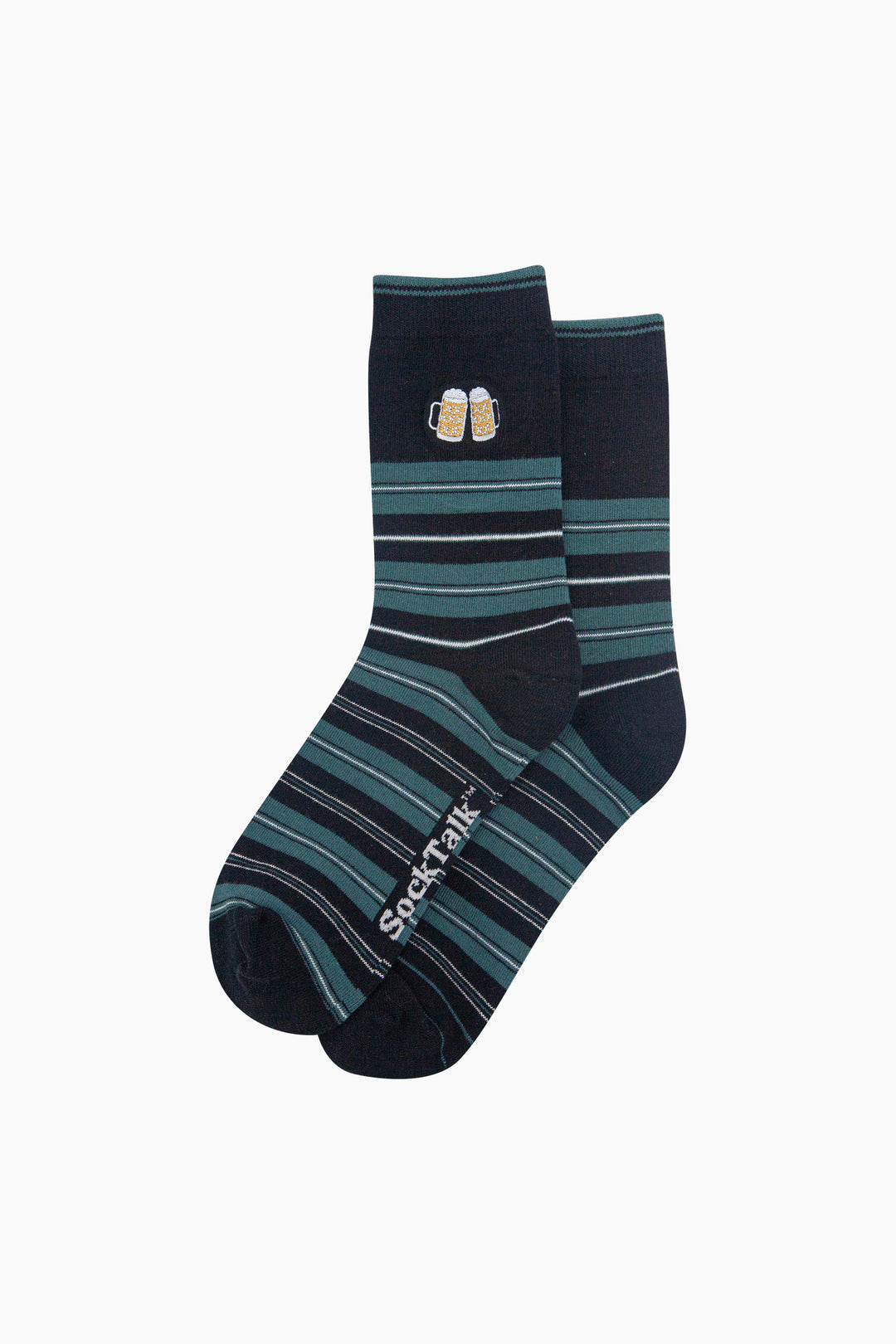 Beer-Combed-Cotton-Pattern-Embroidered-Socks-in-Black/Teal-Laid-Flat