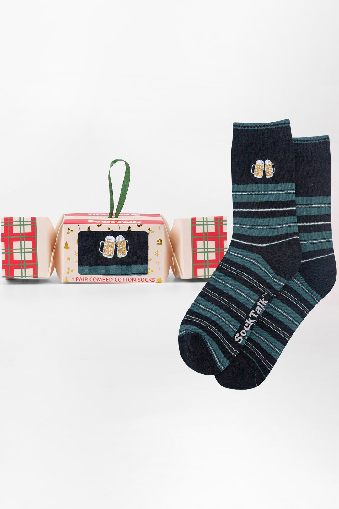 Beer-Embroidered-Combed-Cotton-Crew-Socks-Christmas-Cracker-Gift-Box-in-Black/Teal