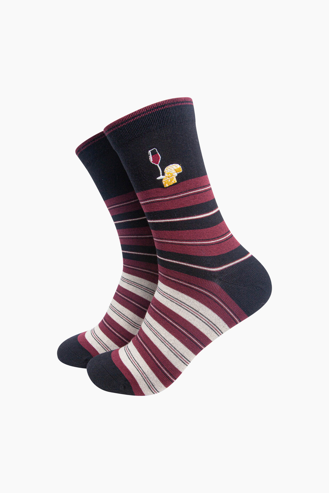 Cheese-&-Wine-Combed-Cotton-Pattern-Embroidered-Socks-in-Black-On-Mannequin