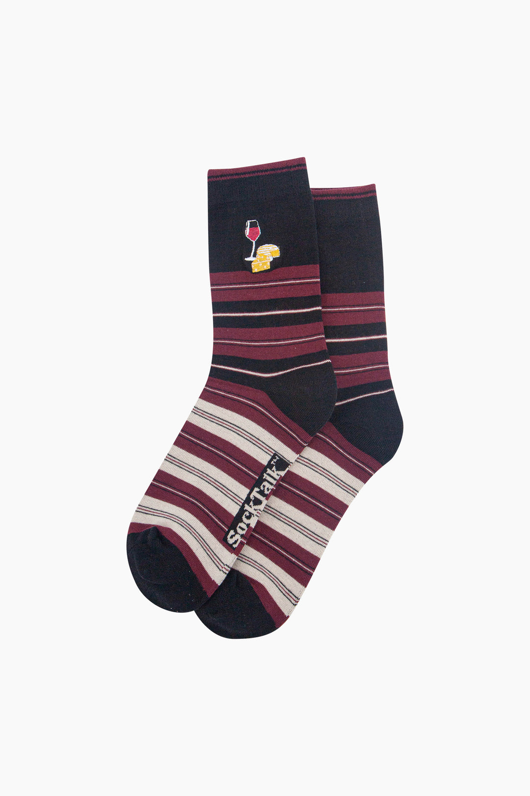Cheese-&-Wine-Combed-Cotton-Pattern-Embroidered-Socks-in-Black-Close-Up
