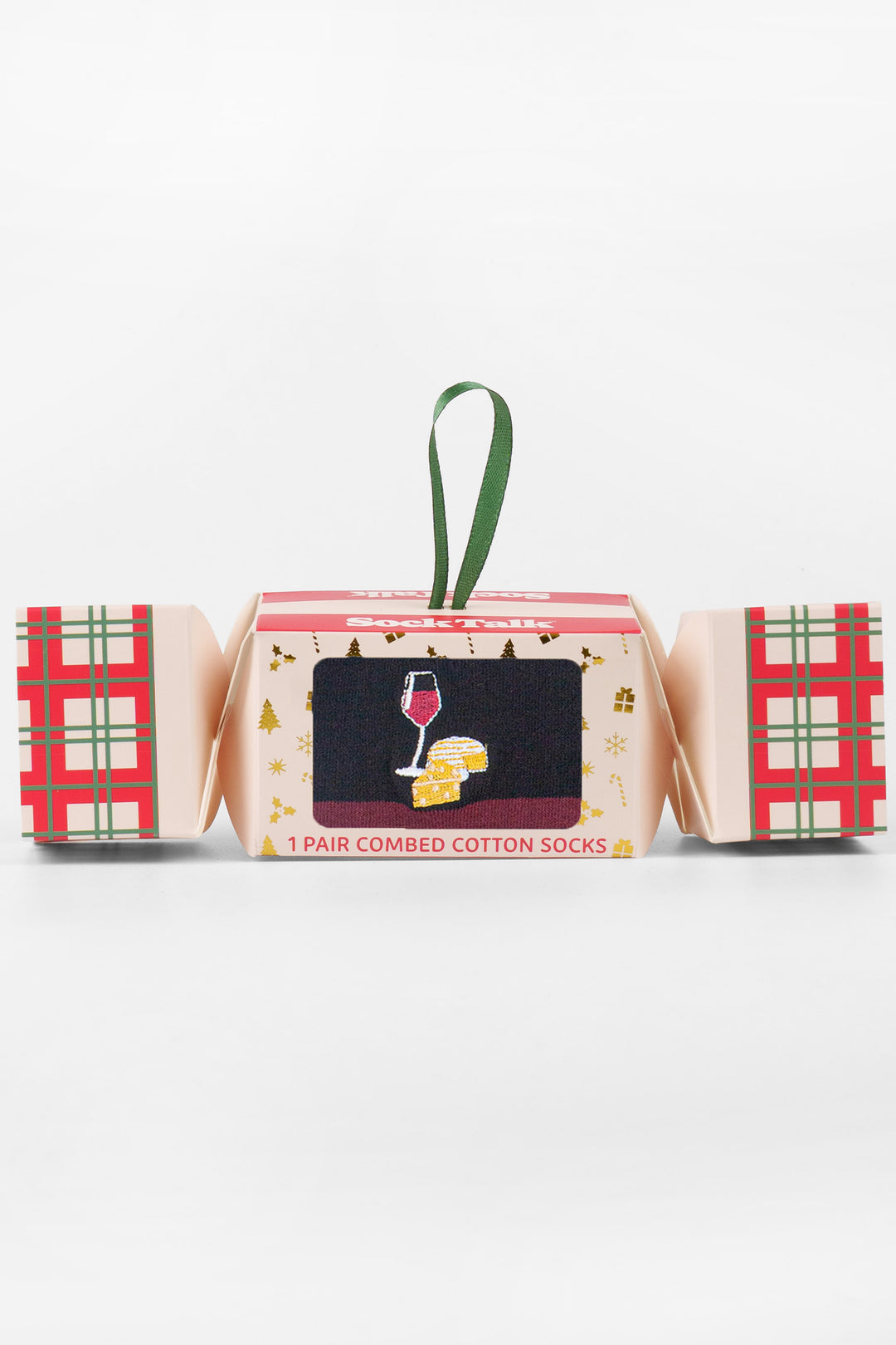 Wine-&-Cheese-Embroidered-Combed-Cotton-Crew-Socks-Christmas-Cracker-Gift-Box-in-Black/Red