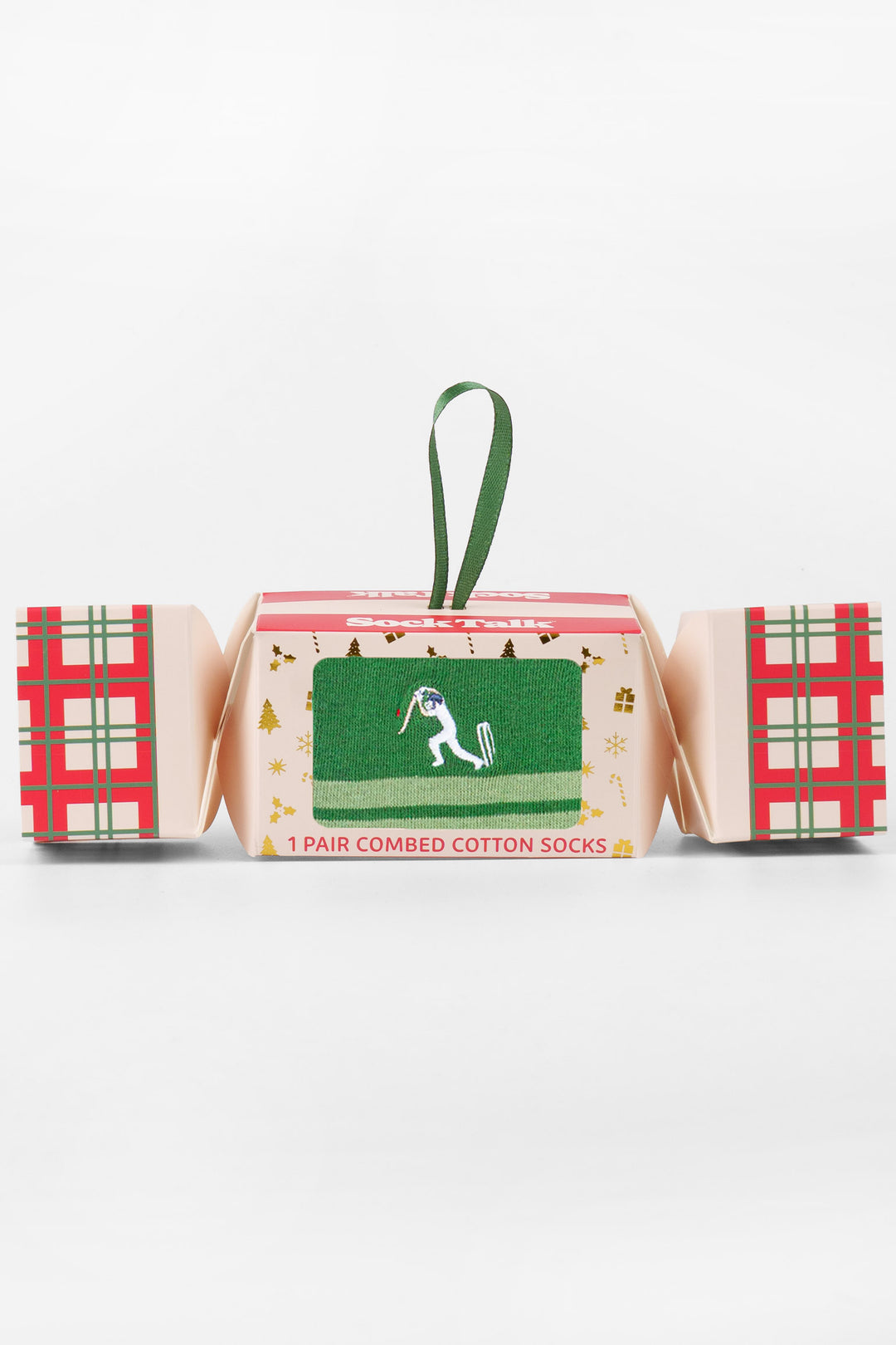 Cricket-Player-Embroidered-Combed-Cotton-Crew-Socks-Christmas-Cracker-Gift-Box-in-Green