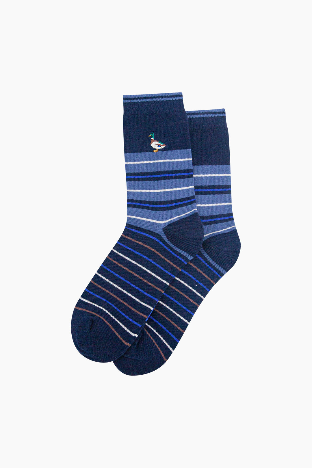 Mallard-Duck-Combed-Cotton-Pattern-Embroidered-Socks-in-Navy-Blue-Laid-Flat