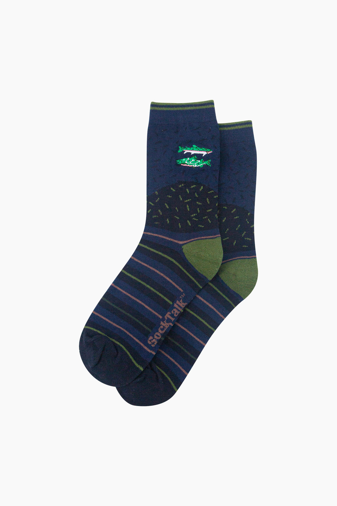 River-Fish-Combed-Cotton-Pattern-Embroidered-Socks-in-Deep-Blue-Laid-Flat