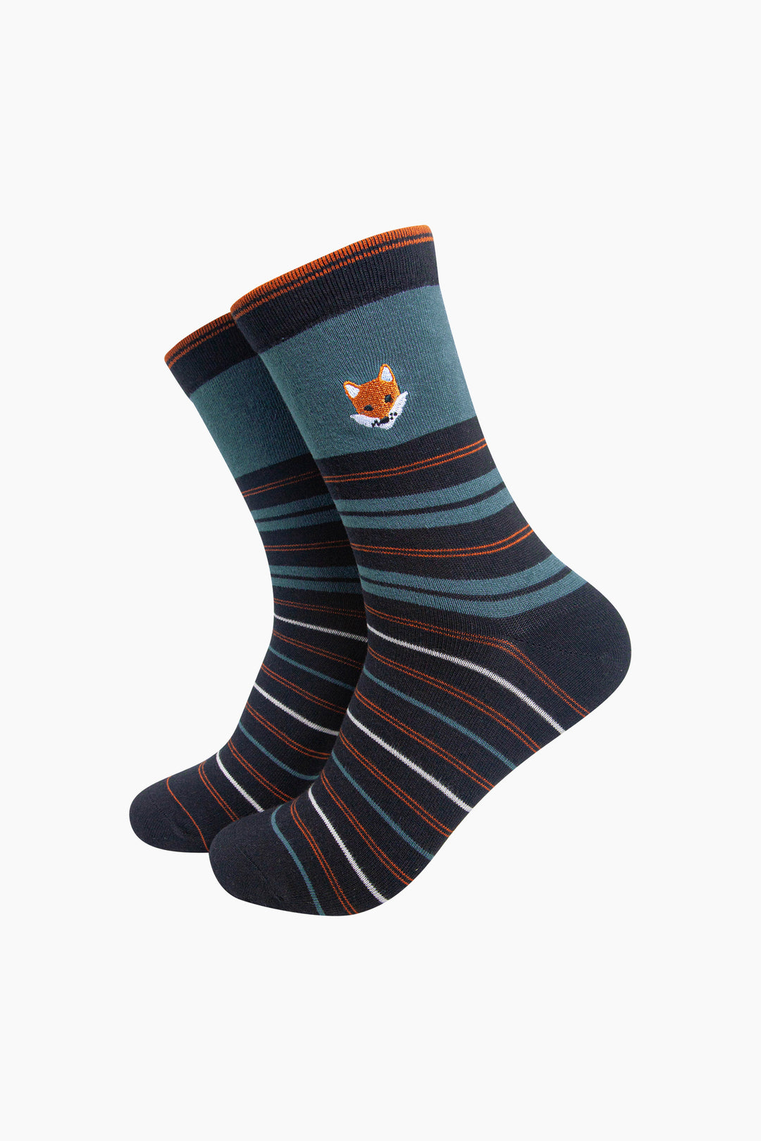 Fox-Combed-Cotton-Pattern-Embroidered-Socks-in-Teal-On-Mannequin