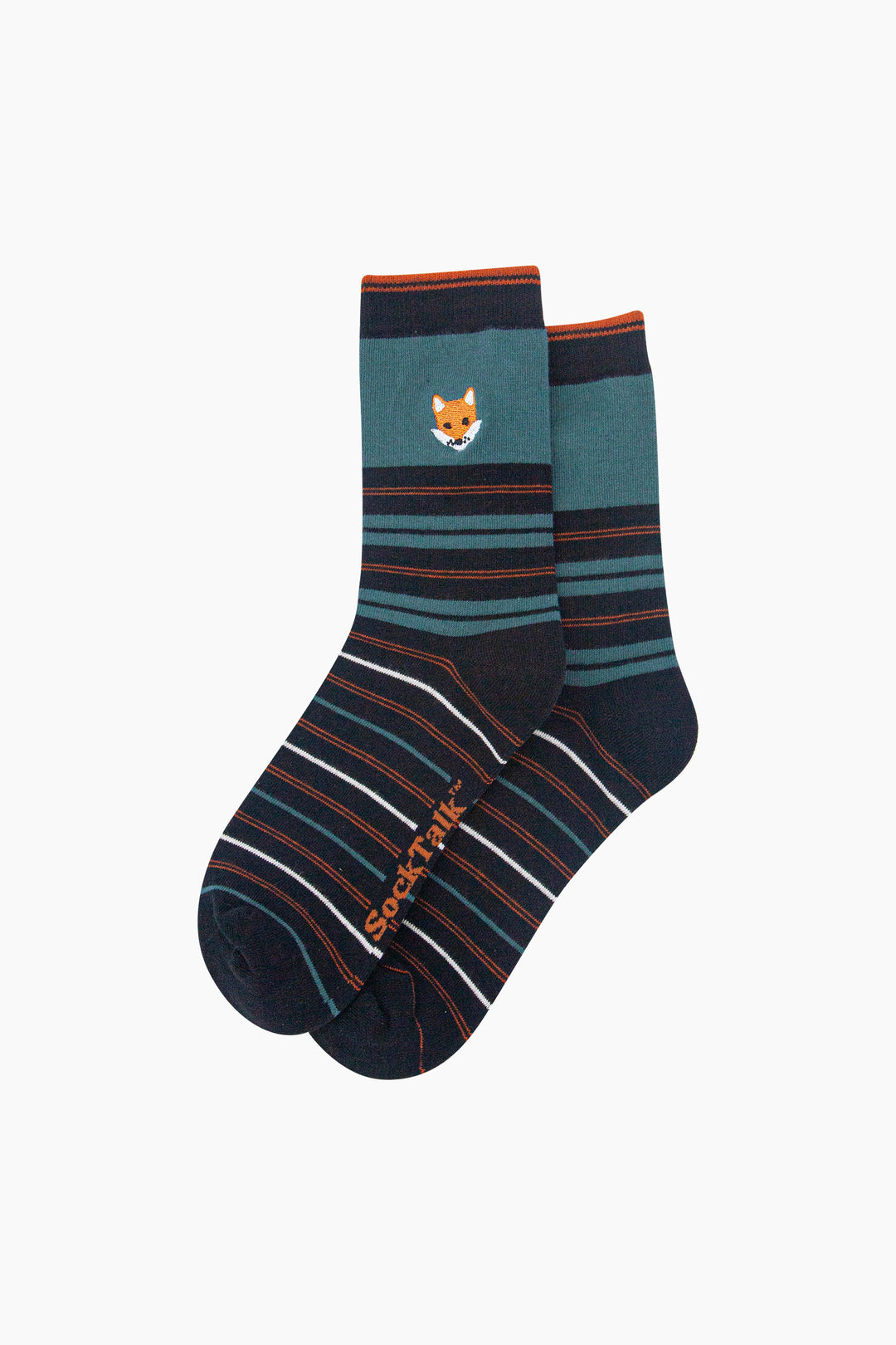 Fox-Combed-Cotton-Pattern-Embroidered-Socks-in-Teal-Laid-Flat