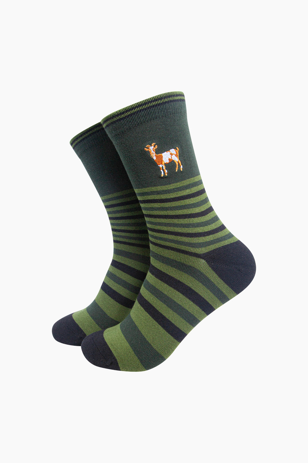Goat-Combed-Cotton-Pattern-Embroidered-Socks-in-Green-On-Mannequin