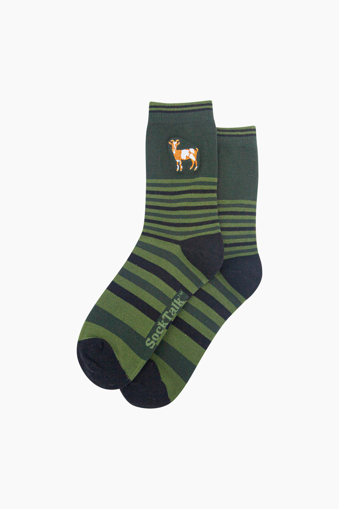 Goat-Combed-Cotton-Pattern-Embroidered-Socks-in-Green-Laid-Flat