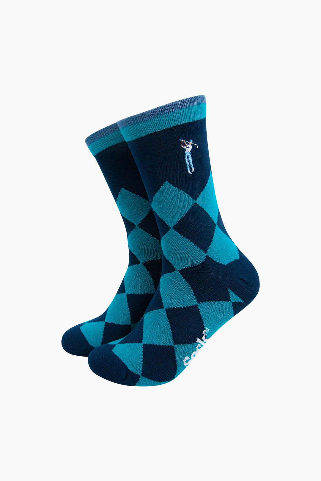 Golfer Embroidered Combed Cotton Crew Socks Christmas Cracker Gift Box in Blue