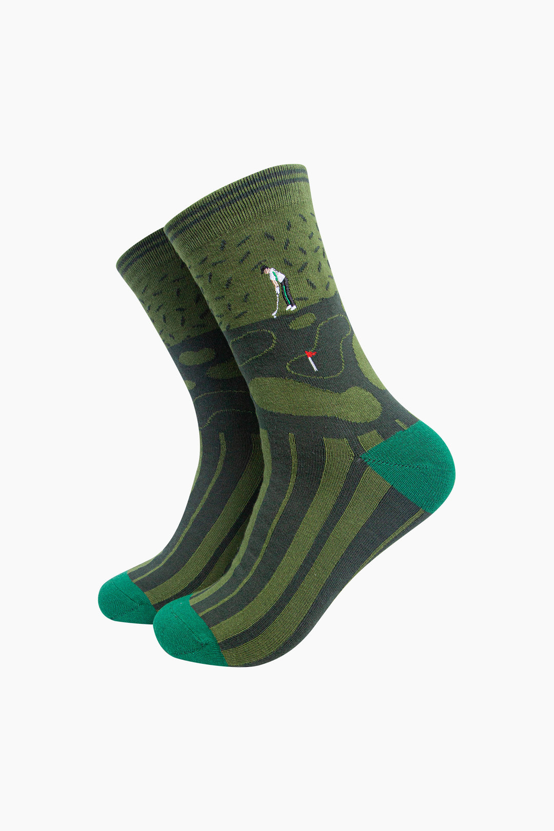 Golfer-Combed-Cotton-Pattern-Embroidered-Socks-in-Green-On-Mannequin