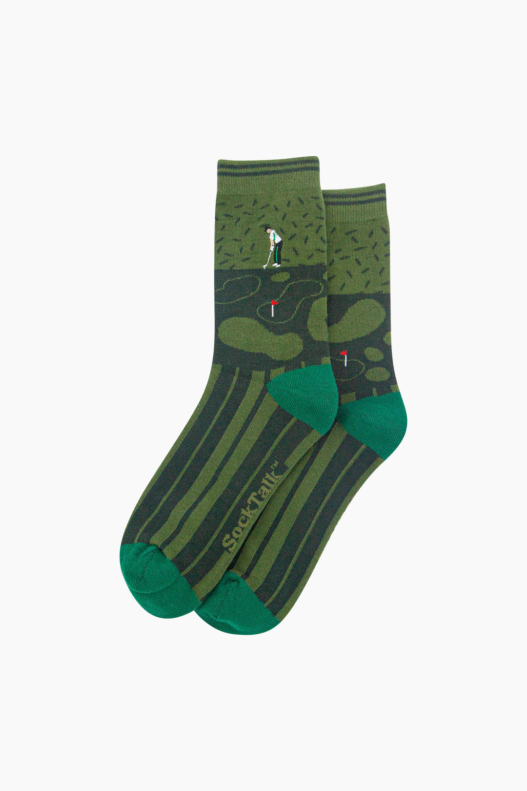 Golfer-Combed-Cotton-Pattern-Embroidered-Socks-in-Green-Laid-Flat