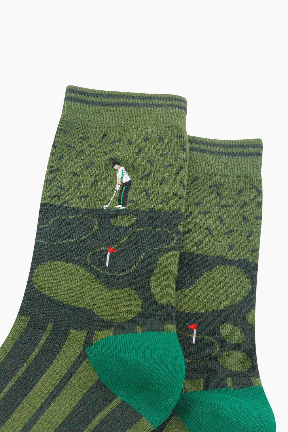 Golfer-Combed-Cotton-Pattern-Embroidered-Socks-in-Green-Close-Up