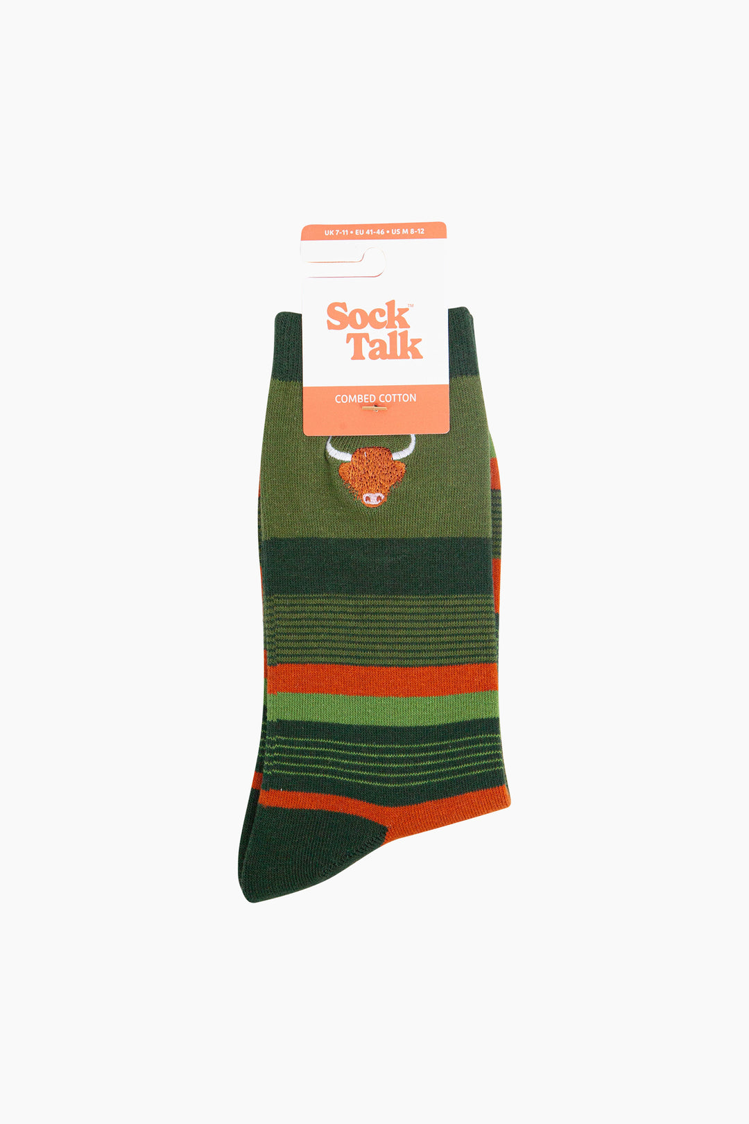 Embroidered-Highland-Cow-Striped-Combed-Cotton-Socks-in-Khaki-In-Packaging
