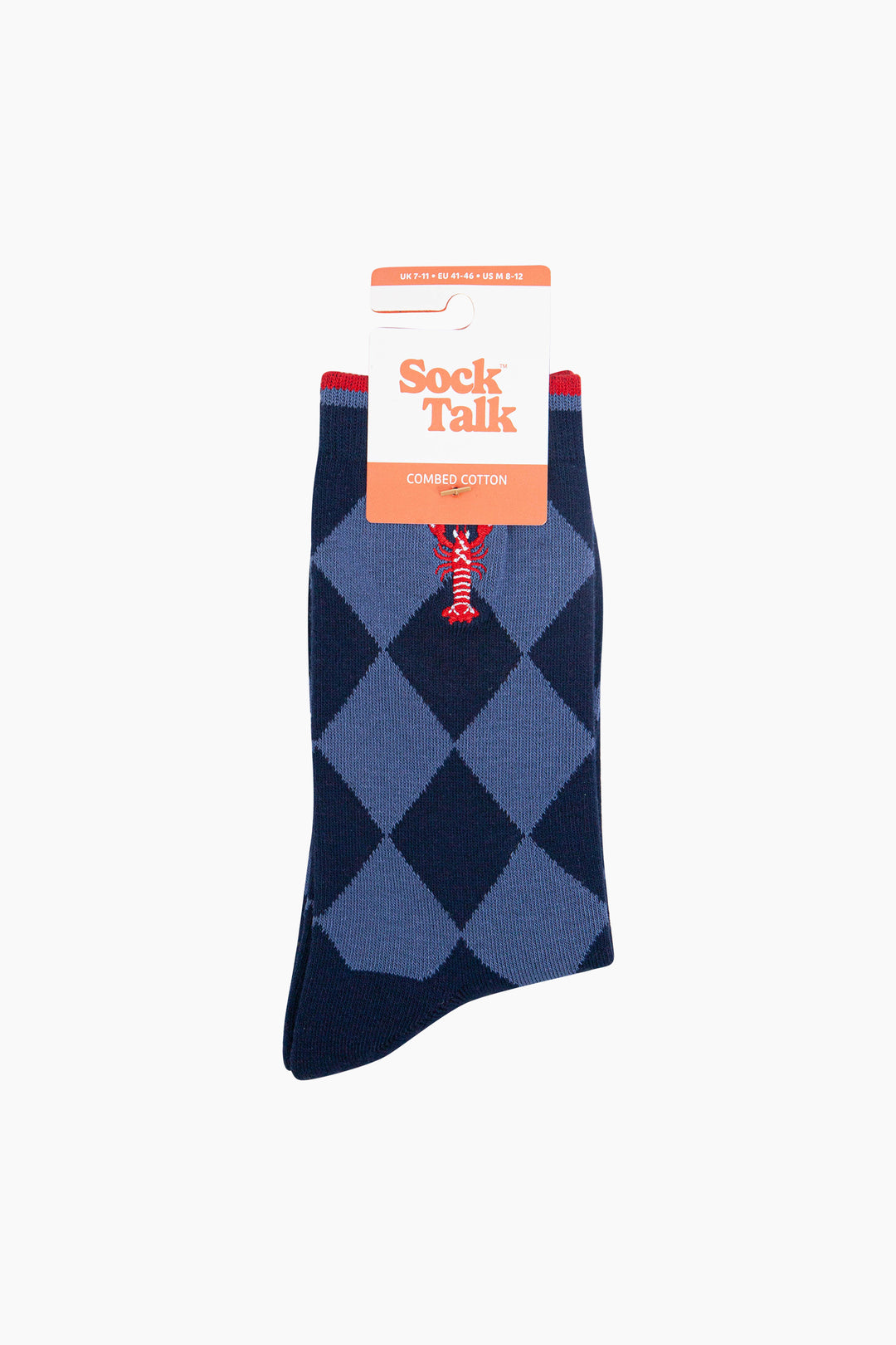 Embroidered-Lobster-Argyle-Combed-Cotton-Socks-in-Navy-Blue-In-Packaging