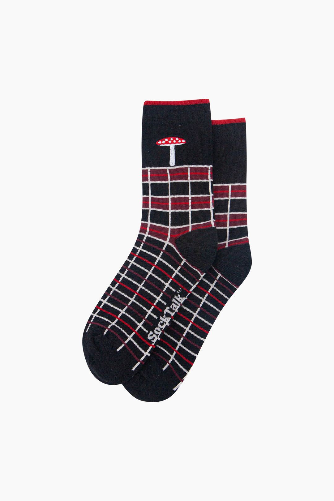Toadstool-Combed-Cotton-Pattern-Embroidered-Socks-in-Black/Red-Laid-Flat