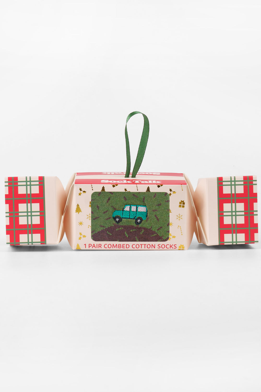 Off-Roader-Embroidered-Combed-Cotton-Crew-Socks-Christmas-Cracker-Gift-Box-in-Green/Brown