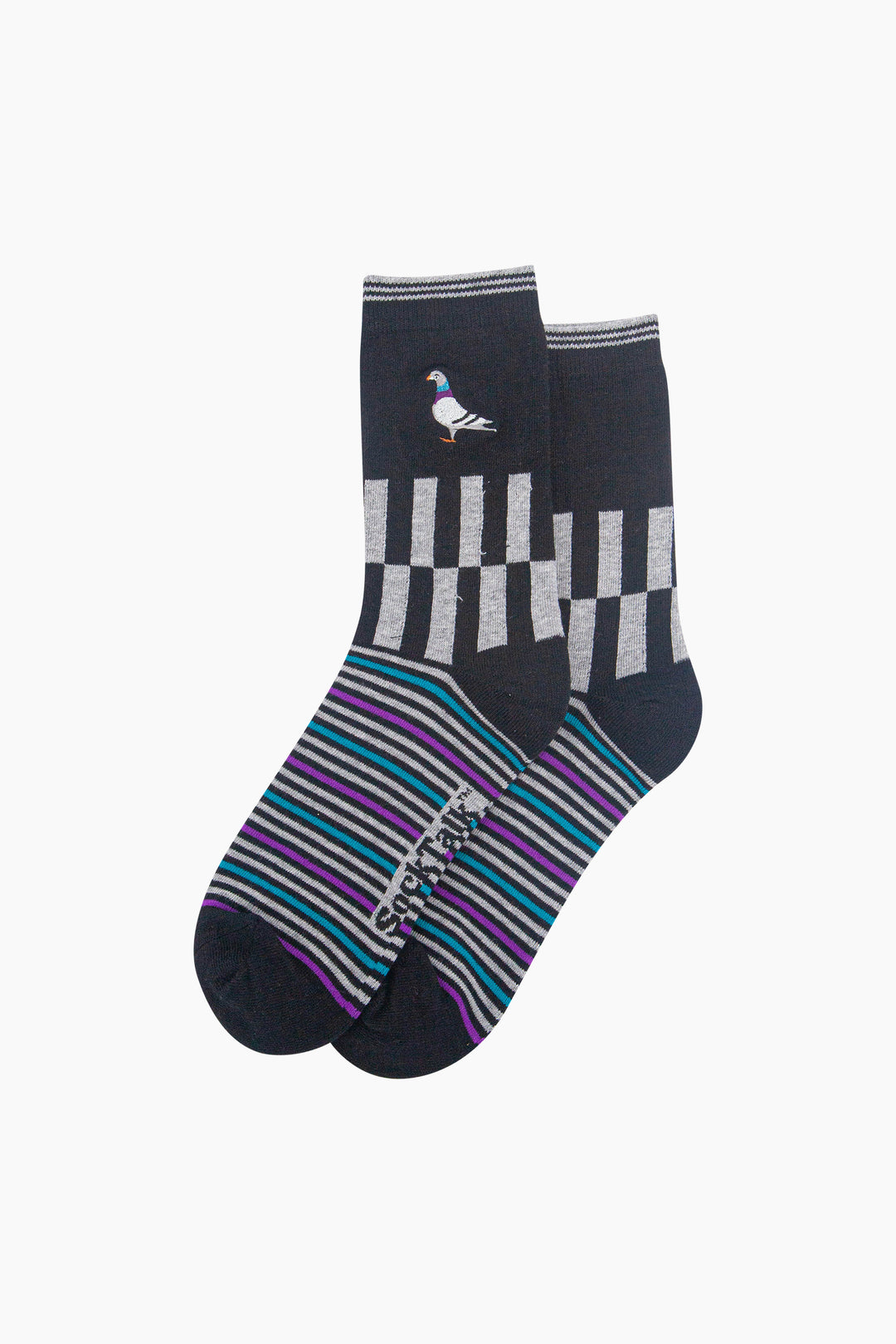 Pigeon-Combed-Cotton-Pattern-Embroidered-Socks-in-Black/Grey-Marl-Laid-Flat