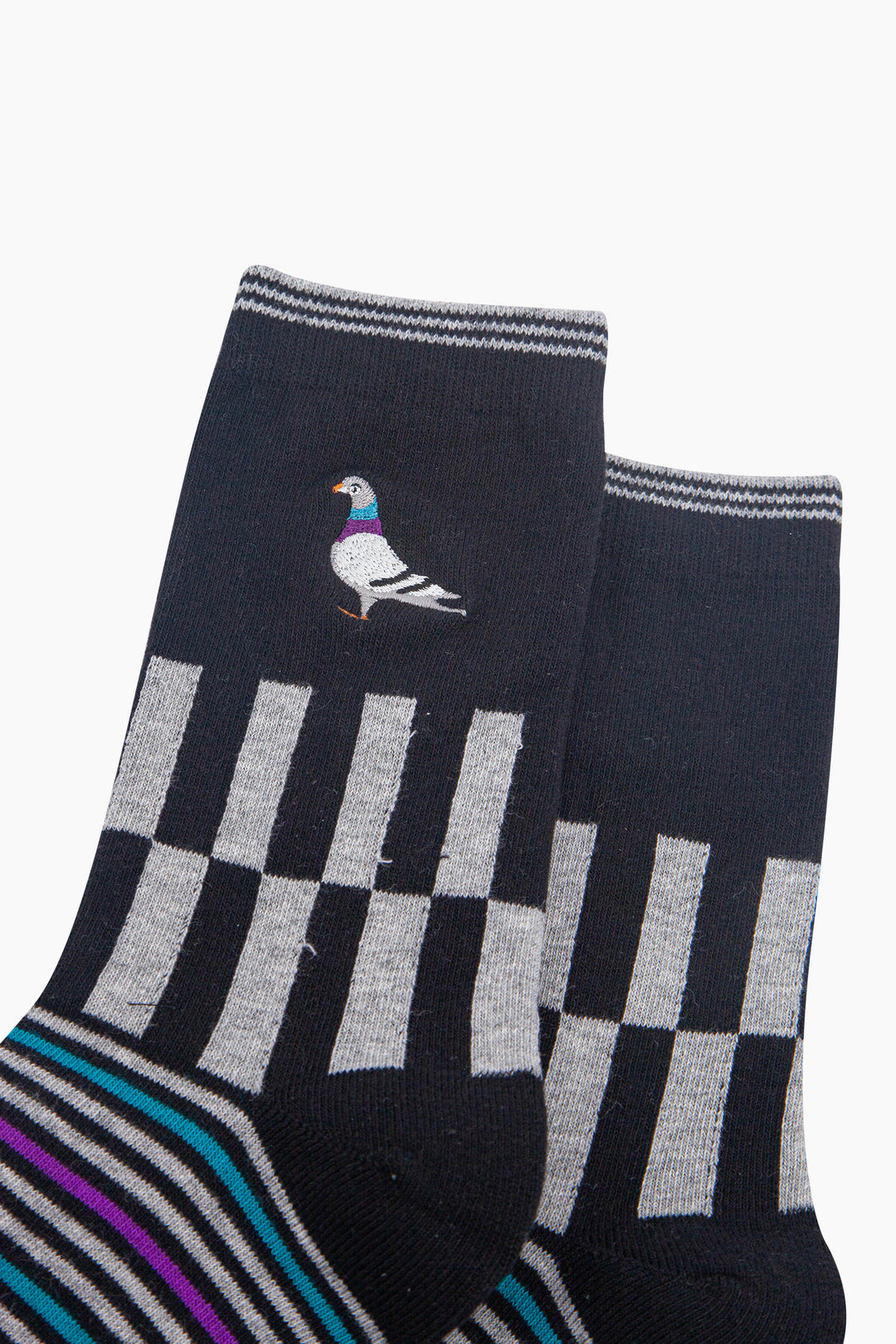 Pigeon-Combed-Cotton-Pattern-Embroidered-Socks-in-Black/Grey-Marl-Close-Up
