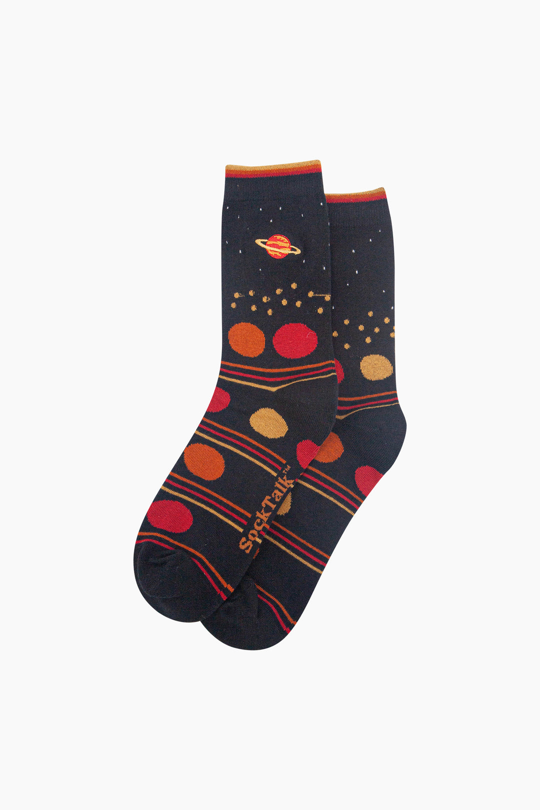 Planet-Combed-Cotton-Pattern-Embroidered-Socks-in-Black/Red-Laid-Flat