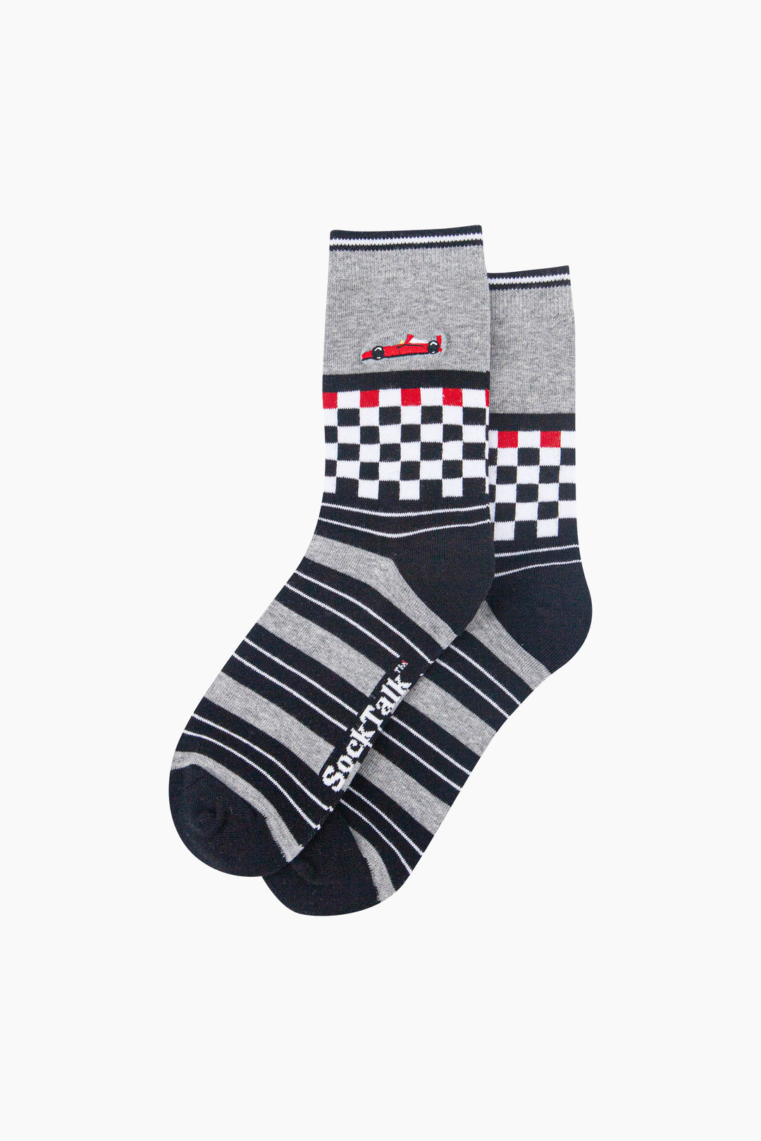 Racecar-Combed-Cotton-Pattern-Embroidered-Socks-in-Grey-Marl-Laid-Flat