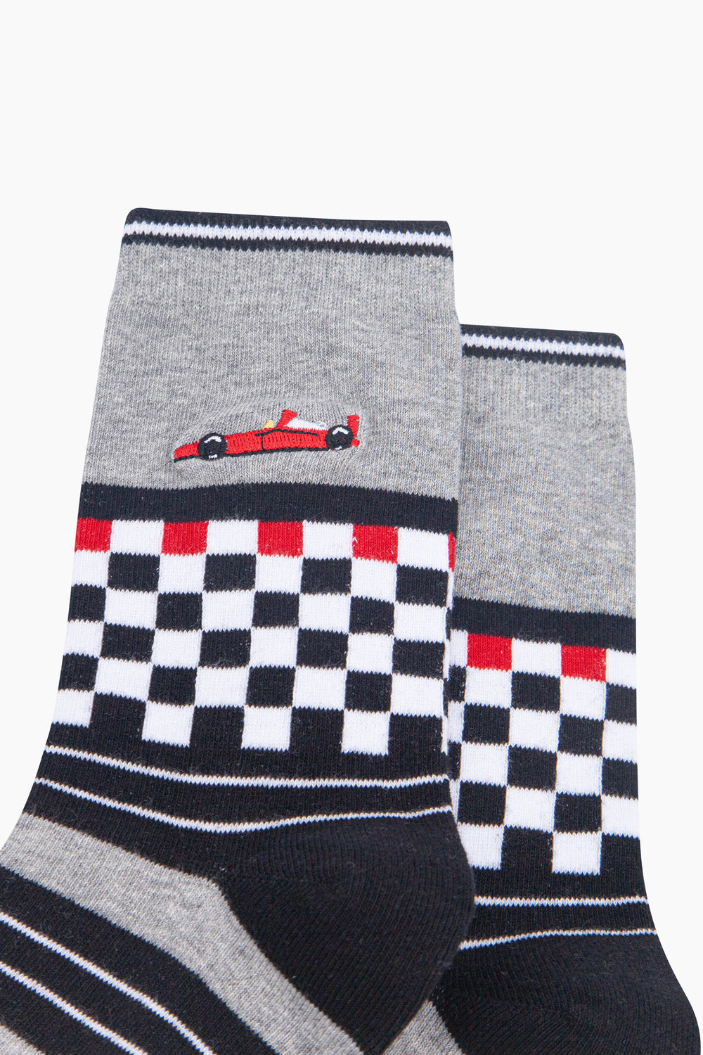 Racecar-Combed-Cotton-Pattern-Embroidered-Socks-in-Grey-Marl-Close-Up