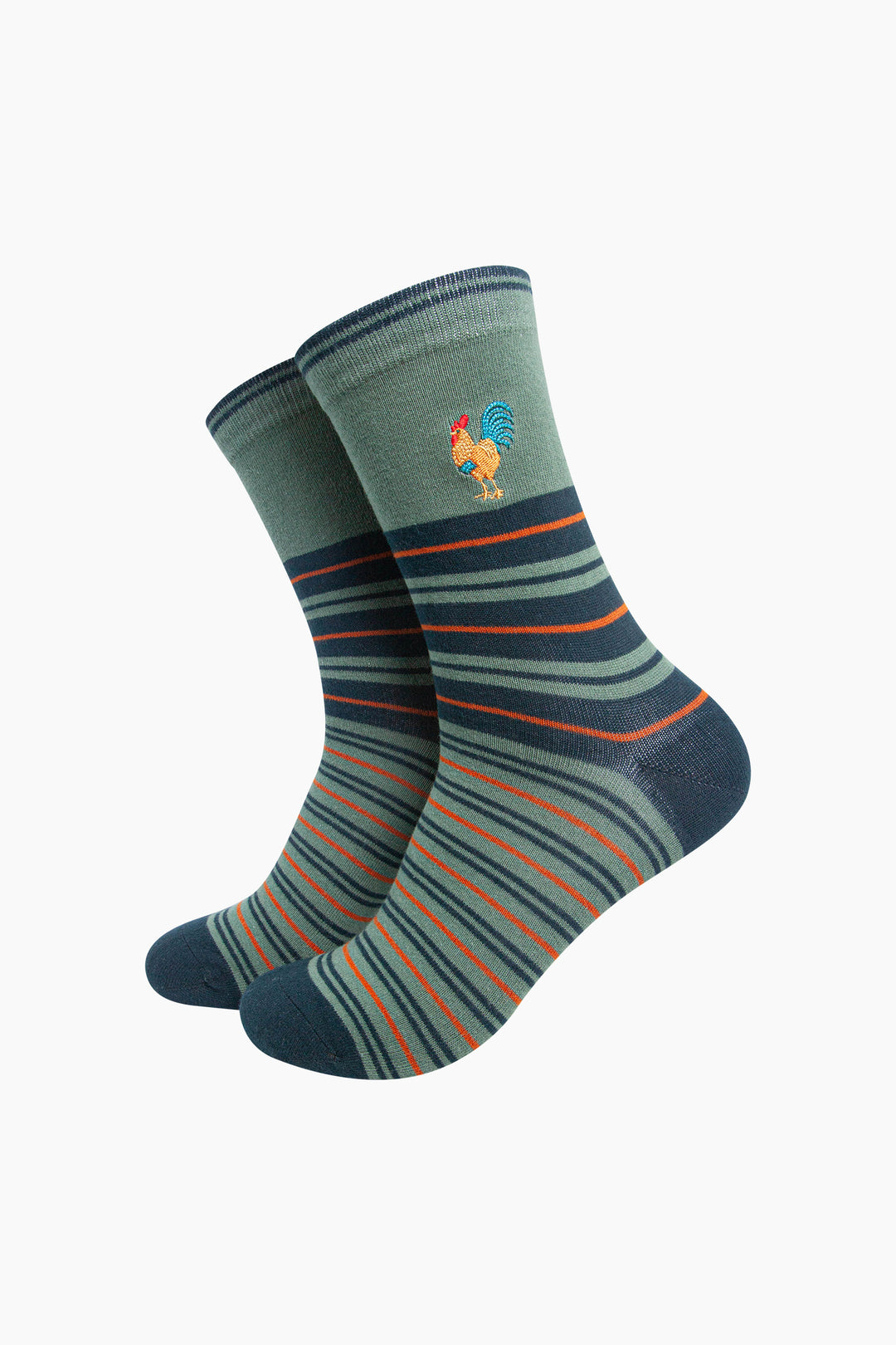 Rooster-Combed-Cotton-Pattern-Embroidered-Socks-in-Sage-Green-On-Mannequin