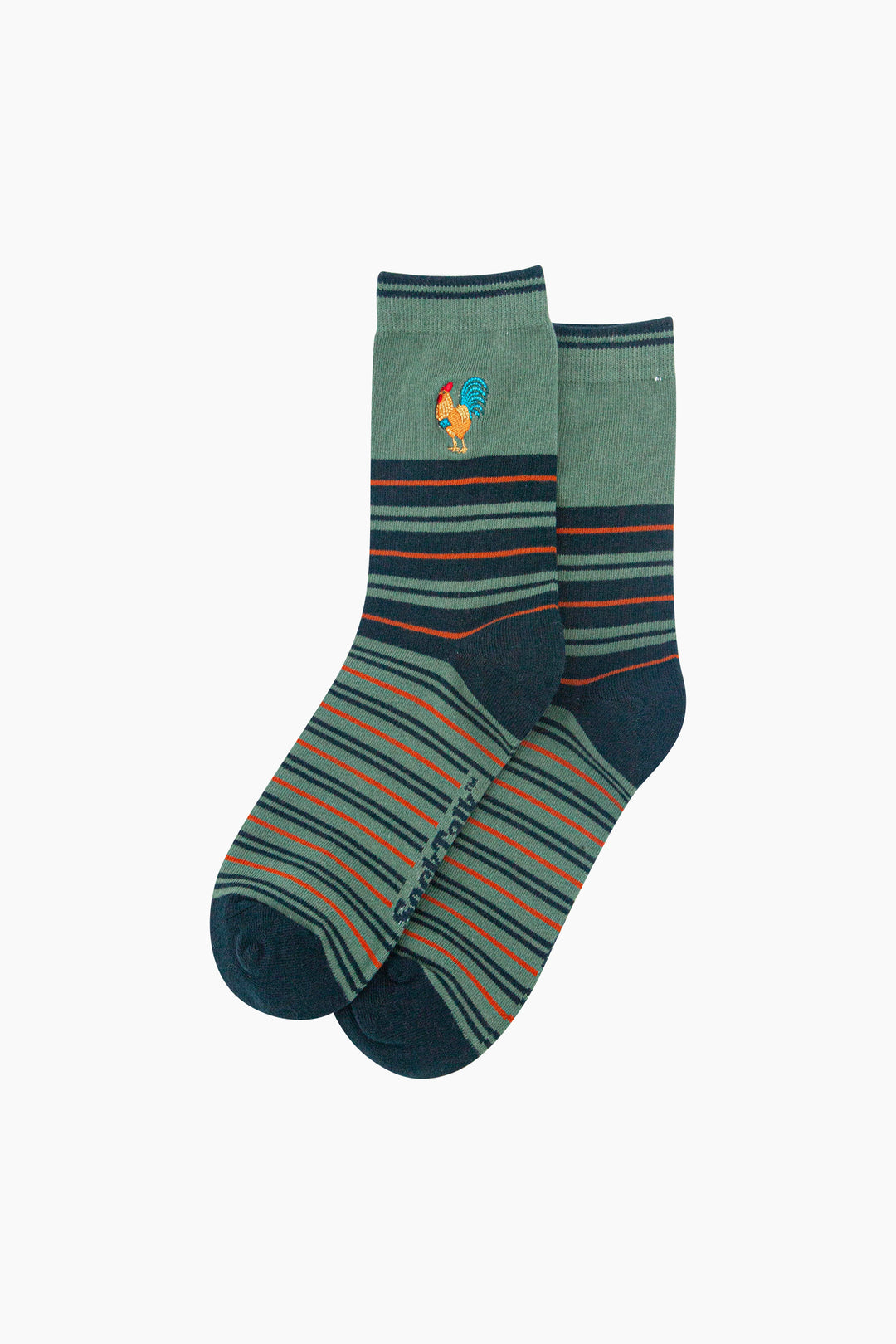 Rooster-Combed-Cotton-Pattern-Embroidered-Socks-in-Sage-Green-Laid-Flat