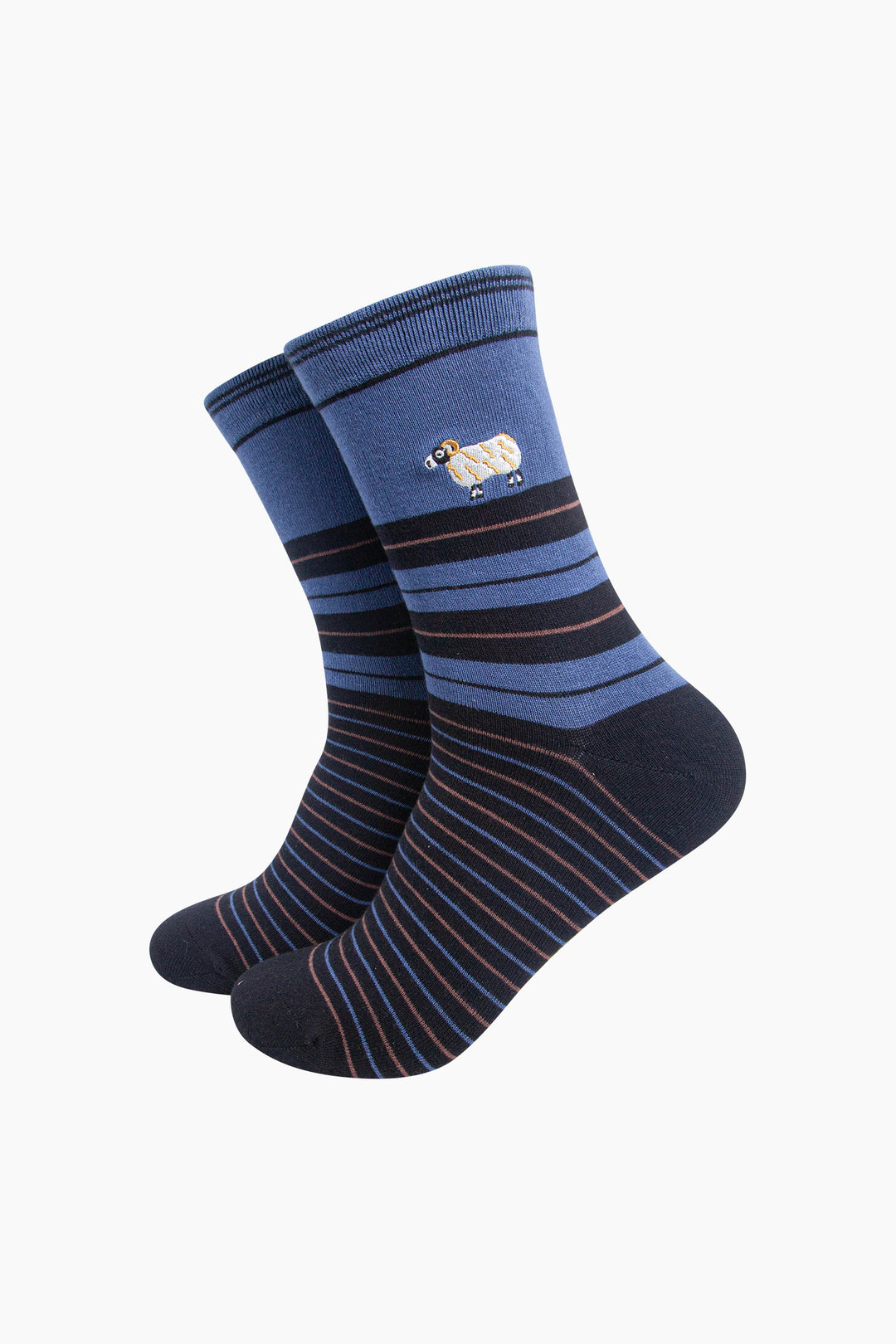 Sheep-Combed-Cotton-Pattern-Embroidered-Socks-in-Denim-Blue-On-Mannequin
