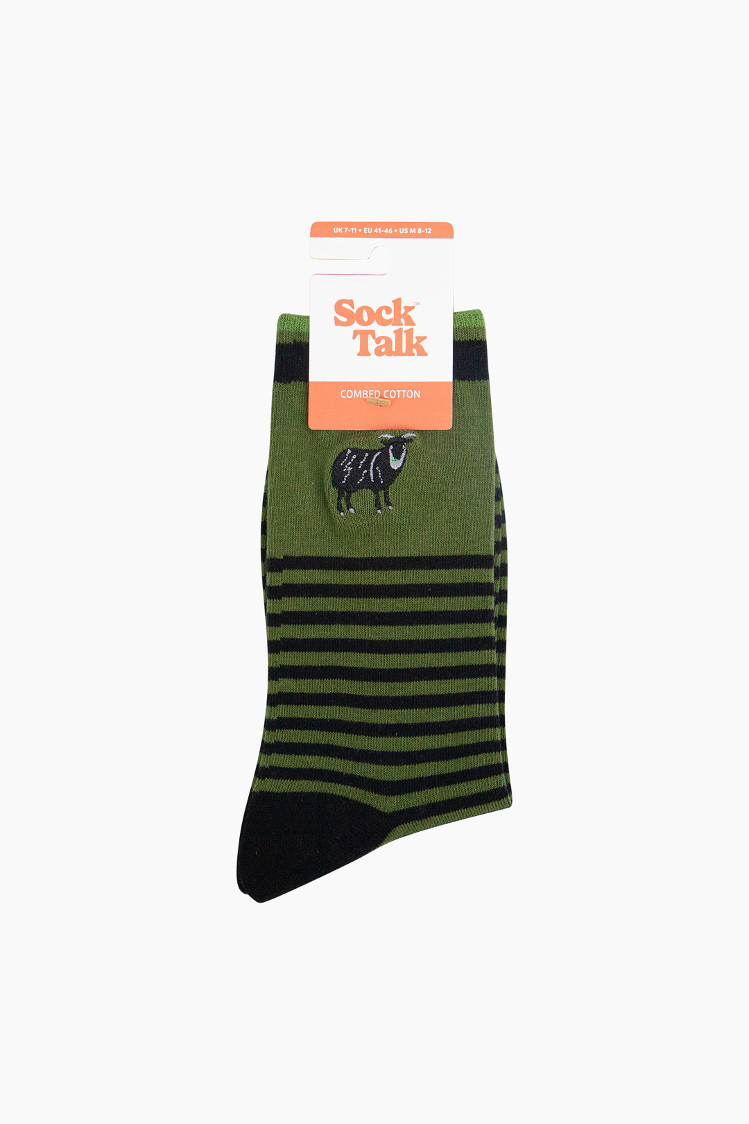 Embroidered-Black-Sheep-Striped-Combed-Cotton-Socks-in-Green-In-Packaging