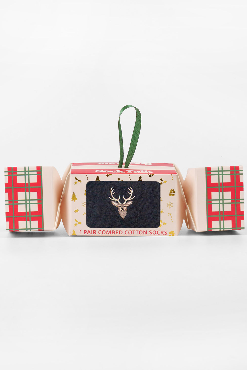Stag-Embroidered-Combed-Cotton-Crew-Socks-Christmas-Cracker-Gift-Box -n-Black/Aubergine