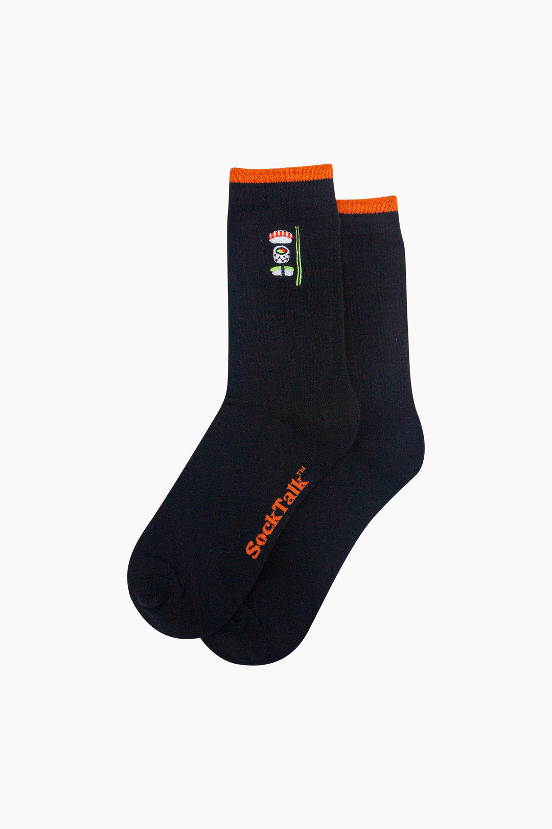 Sushi-Combed-Cotton-Pattern-Embroidered-Socks-in-Black-Laid-Flat
