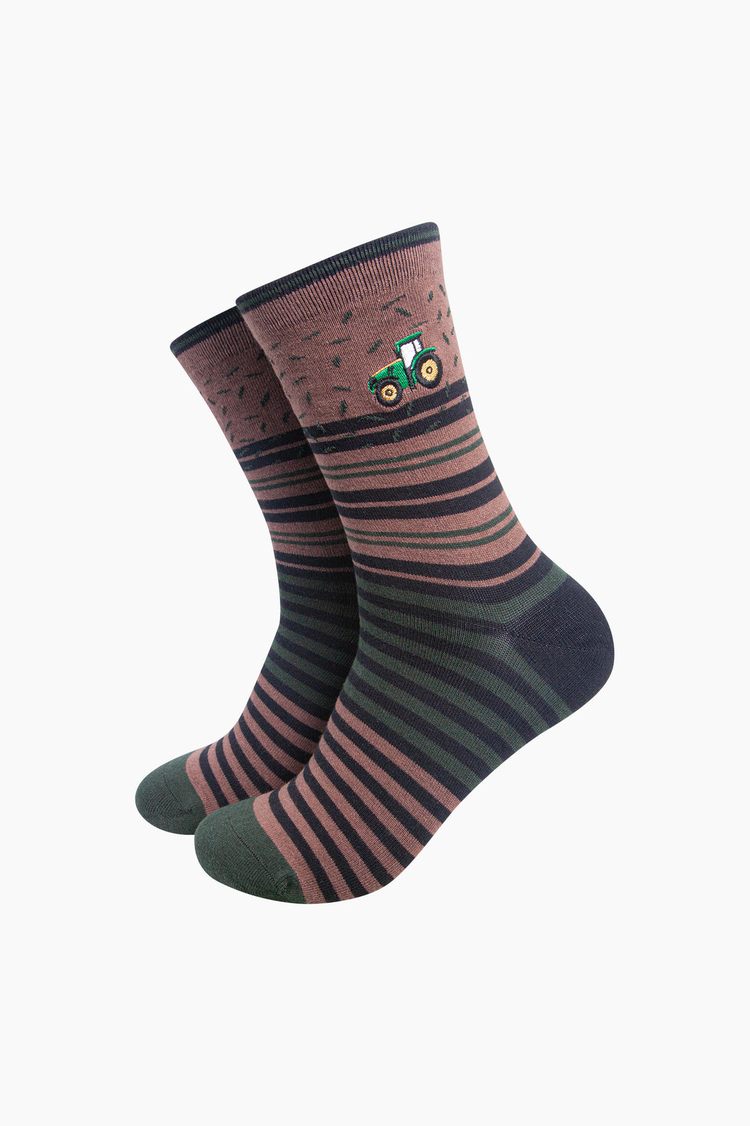 Tractor-Combed-Cotton-Pattern-Embroidered-Socks-in-Brown-On-Mannequin