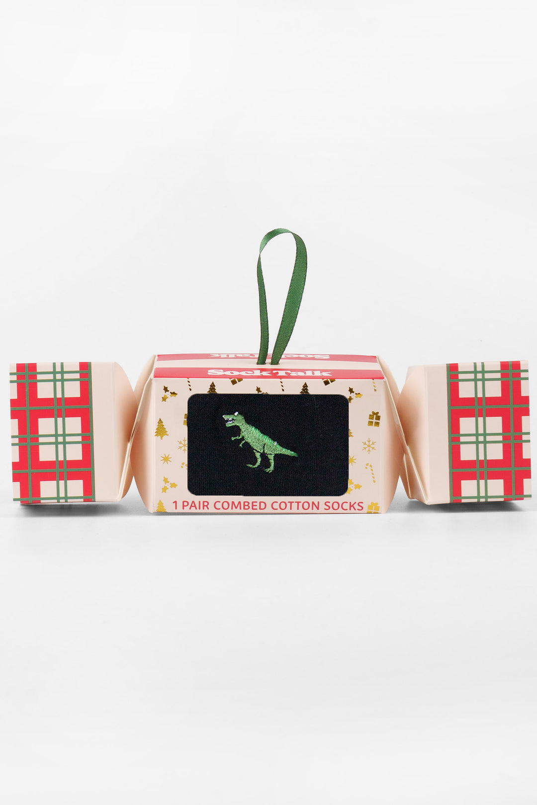T-Rex-Embroidered-Combed-Cotton-Crew-Socks-Christmas-Cracker-Gift-Box-in-Black/Green