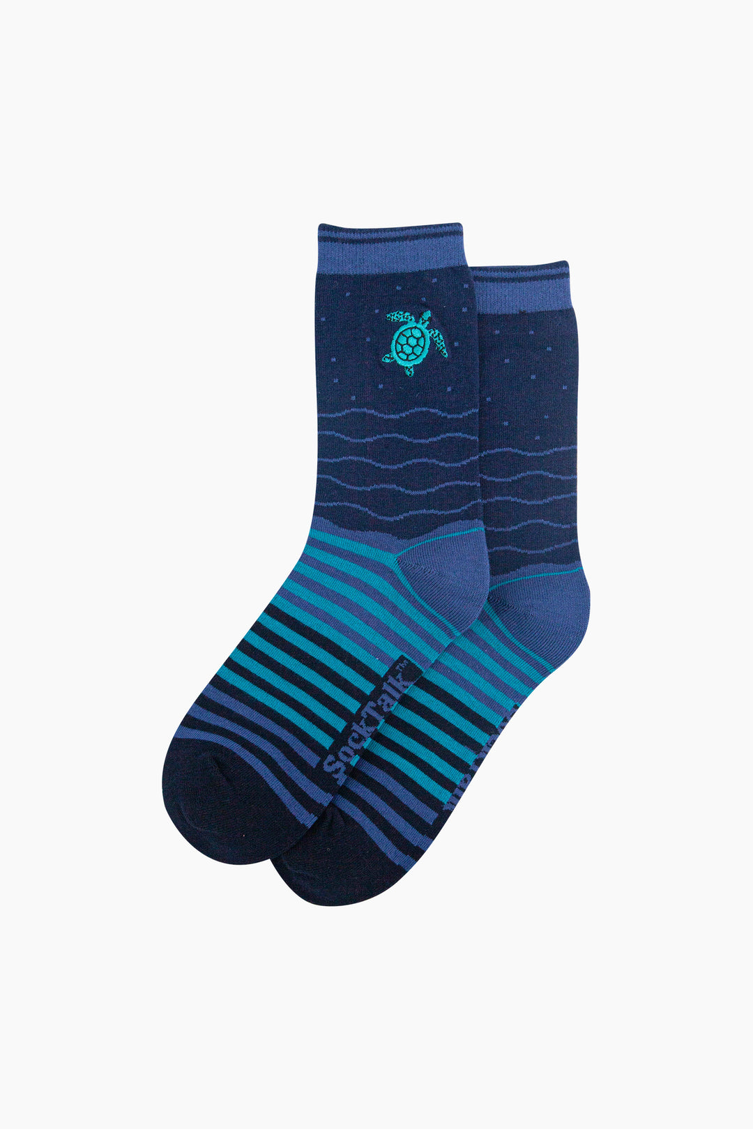 Seagull-Combed-Cotton-Pattern-Embroidered-Socks-in-Teal/Navy-Blue-Laid-Flat