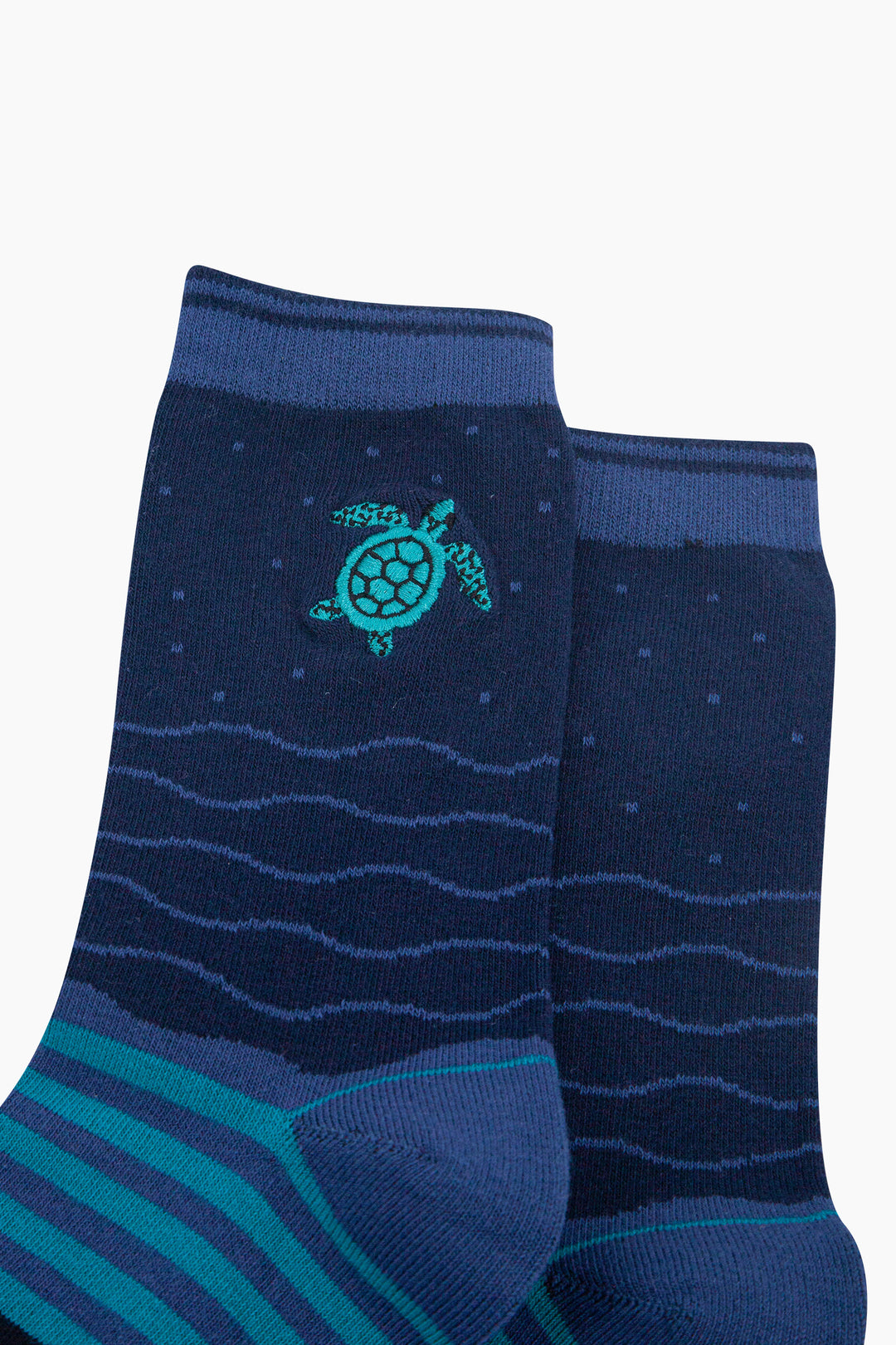 Seagull-Combed-Cotton-Pattern-Embroidered-Socks-in-Teal/Navy-Blue-Close-Up