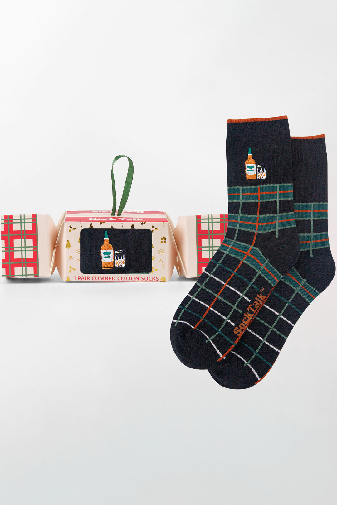 Whisky-Embroidered-Combed-Cotton-Crew-Socks-Christmas-Cracker-Gift-Box-in-Black/Green